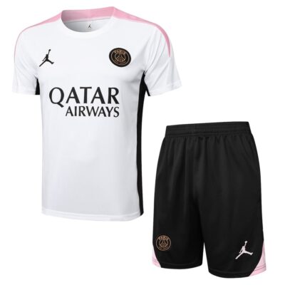 PSG 2024 2025 White Pink Soccer Jersey Shorts Set