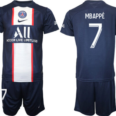Paris Saint-Germain #7 Mbappe 2023 Navy Home Soccer Jersey Suit