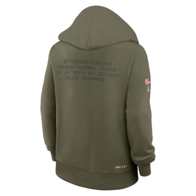 Pittsburgh Steelers Women's 2025 Salute to Service Sideline Standard Issue Dri-FIT Hoodie - Olive - Image 3