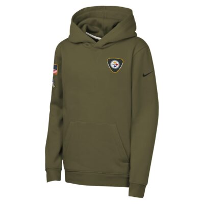 Alternative view of Pittsburgh Steelers Youth 2025 Salute to Service Club Fleece Hoodie - Olive