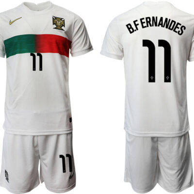 Portugal #11 B. Fernandes White Away Soccer Jersey Suit
