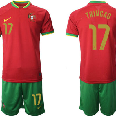 Portugal #17 Trincao Red Home Soccer Jersey Suit