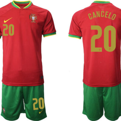 Portugal #20 Cancelo Red Home Soccer Jersey Suit