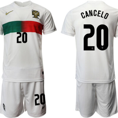 Portugal #20 Cancelo White Away Soccer Jersey Suit