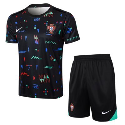 Portugal 2024 2025 Black Patterned Soccer Jersey Shorts Set