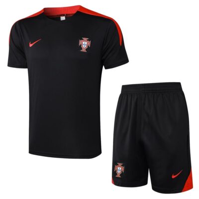 Portugal 2024 2025 Black Soccer Jersey Shorts Set