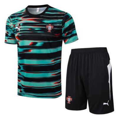 Portugal 2024 2025 Green Black Soccer Jersey Shorts Set