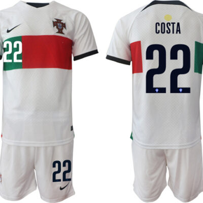 Portugal #22 Costa White Away Soccer Jersey Suit