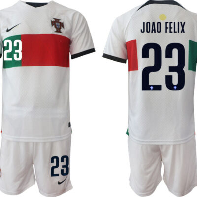 Portugal #23 Joao f elix White Away Soccer Jersey Suit