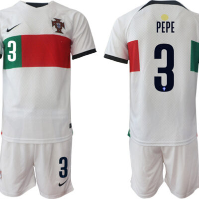 Portugal #3 Pepe White Away Soccer Jersey Suit