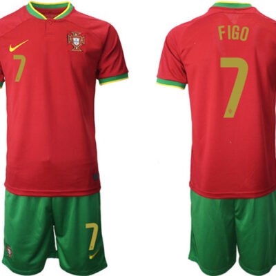 Portugal #7 Figo Red Home Soccer Jersey Suit