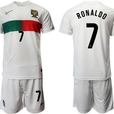 Portugal #7 Ronaldo White Away Soccer Jersey Suit