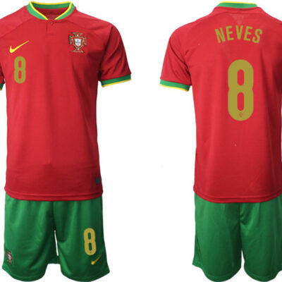 Portugal #8 Neves Red Home Soccer Jersey Suit