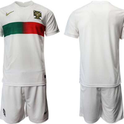 Portugal Blank White Away Soccer Jersey Suit 001