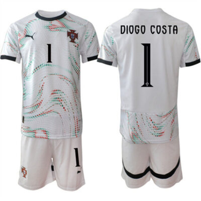 Portugal Team #1 Diogo Costa 2025 White Away Soccer Jersey Suit