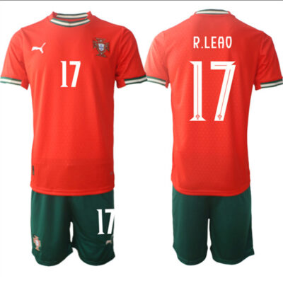 Portugal Team #17 Rafael LeAo 2025 Red Home Soccer Jersey Suit