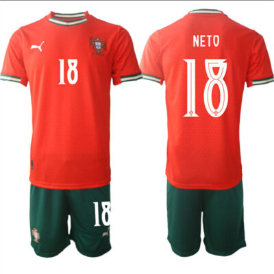 Portugal Team #18 Pedro Neto 2025 Red Home Soccer Jersey Suit