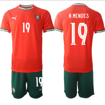 Portugal Team #19 Nuno Mendes 2025 Red Home Soccer Jersey Suit