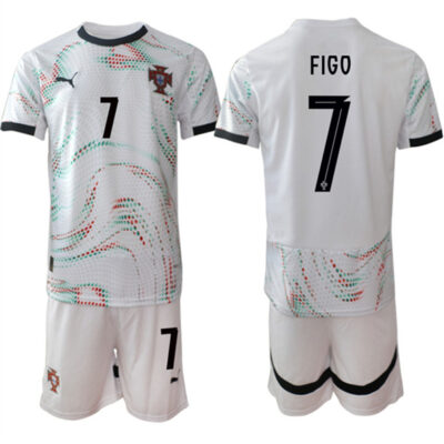 Portugal Team #7 Luis Figo 2025 White Away Soccer Jersey Suit