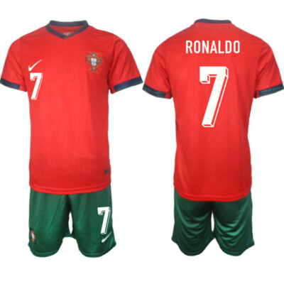 Portugal Team #7 Ronaldo 2024-25 Red Home Soccer Jersey Suit