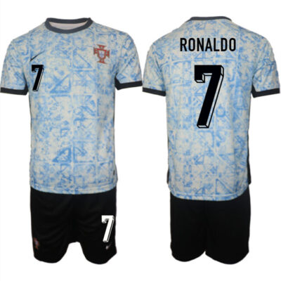 Portugal Team #7 Ronaldo 2024-25 White/Blue Away Soccer Jersey Suit