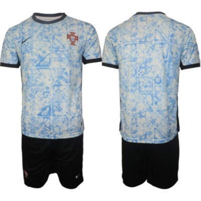 Portugal Team Blank 2024-25 White/Blue Away Soccer Jersey Suit