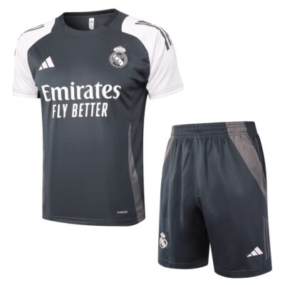 Real Madrid 2024 2025 Black White Soccer Jersey Shorts Set