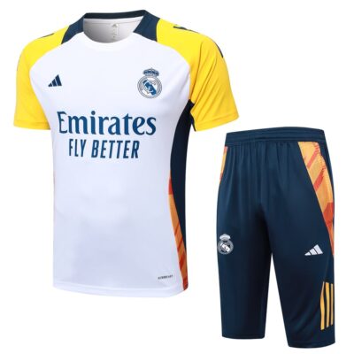 Real Madrid 2024 2025 White Yellow Short Jersey Set