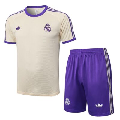 Real Madrid 2025 2026 Beige Purple Short Shirt Set