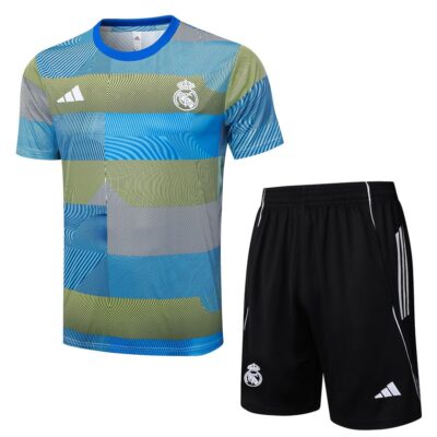 Real Madrid 2025 2026 Blue Green Soccer Jersey Shorts Set