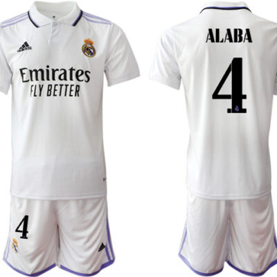 Real Madrid #4 David Alaba 22/23 White Home Soccer Jersey Suit