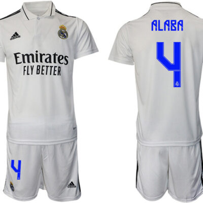 Real Madrid #4 David Alaba 22/23 White Home Soccer Jersey Suit