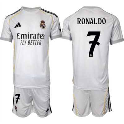 Real Madrid #7 Ronaldo 25/26 White Home Soccer Jersey Suit