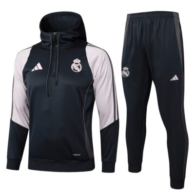 Real Madrid Hooded Tracksuit Sweatshirt 2024 2025 Black White