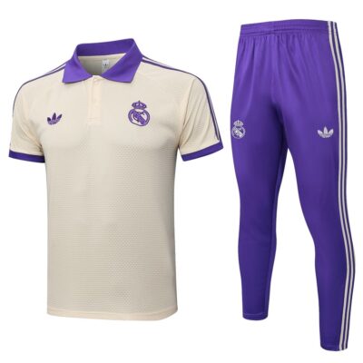 Real Madrid Polo + Pants 2025 2026 Beige Purple Training Tracksuit