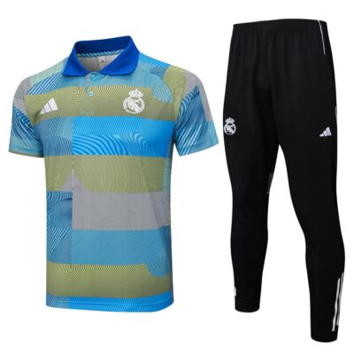 Real Madrid Polo + Pants 2025 2026 Blue Green Training Tracksuit