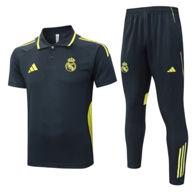 Real Madrid Polo + Pants 2025 2026 Dark Black Training Tracksuit