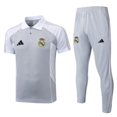 Real Madrid Polo + Pants 2025 2026 Grey White Training Tracksuit