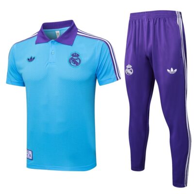 Real Madrid Polo + Pants 2025 2026 Sky Blue Training Tracksuit
