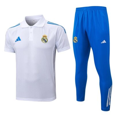 Real Madrid Polo + Pants 2025 2026 White Blue Training Tracksuit