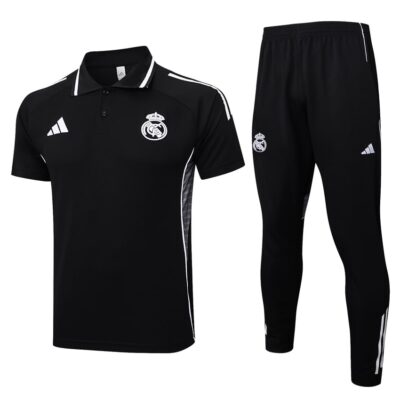 Real Madrid Polo + Pants Training Tracksuit 2024 2025 Black Dark