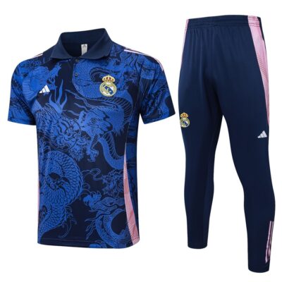 Real Madrid Polo + Pants Training Tracksuit 2024 2025 Blue Pattern