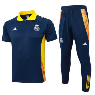 Real Madrid Polo + Pants Training Tracksuit 2024 2025 Blue Yellow