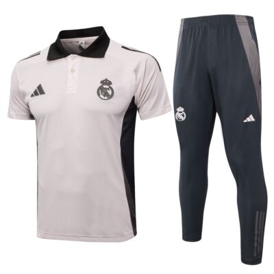 Real Madrid Polo + Pants Training Tracksuit 2024 2025 Grey Pink