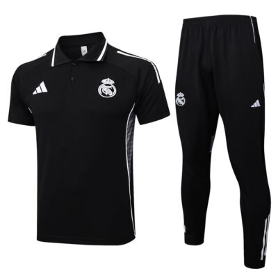 Real Madrid Polo + Pants Training Tracksuit 2025 2026 Black Dark