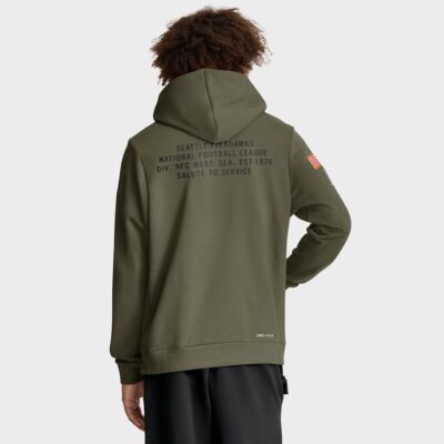 Alternative view of Seattle Seahawks 2025 Salute to Service Sideline Standard Issue Dri-FIT Hoodie - Olive