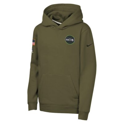Alternative view of Seattle Seahawks Youth 2025 Salute to Service Club Fleece Hoodie - Olive