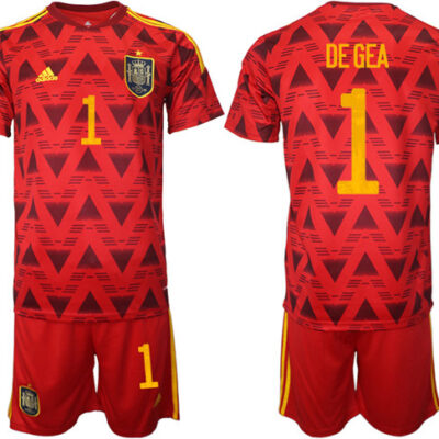 Spain #1 David de Gea Red Home Soccer Jersey Suit