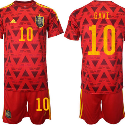 Spain #10 Gavi Red Home Soccer Jersey Suit