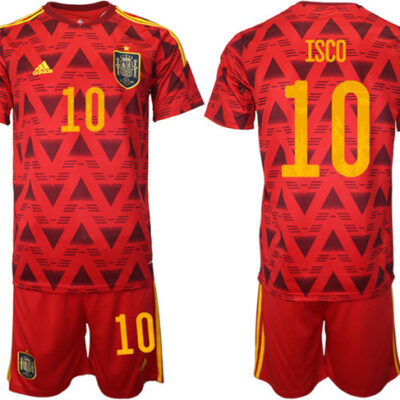 Spain #10 Isco Red Home Soccer Jersey Suit